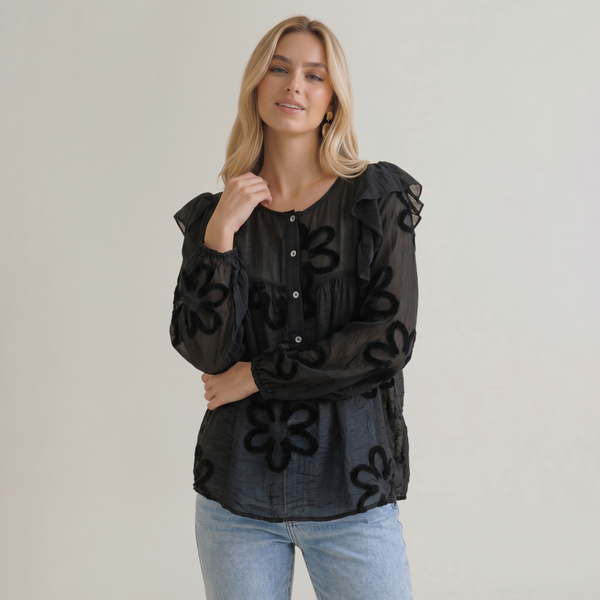 Made in Italy Floral Blouse with Ruffle Sleeves