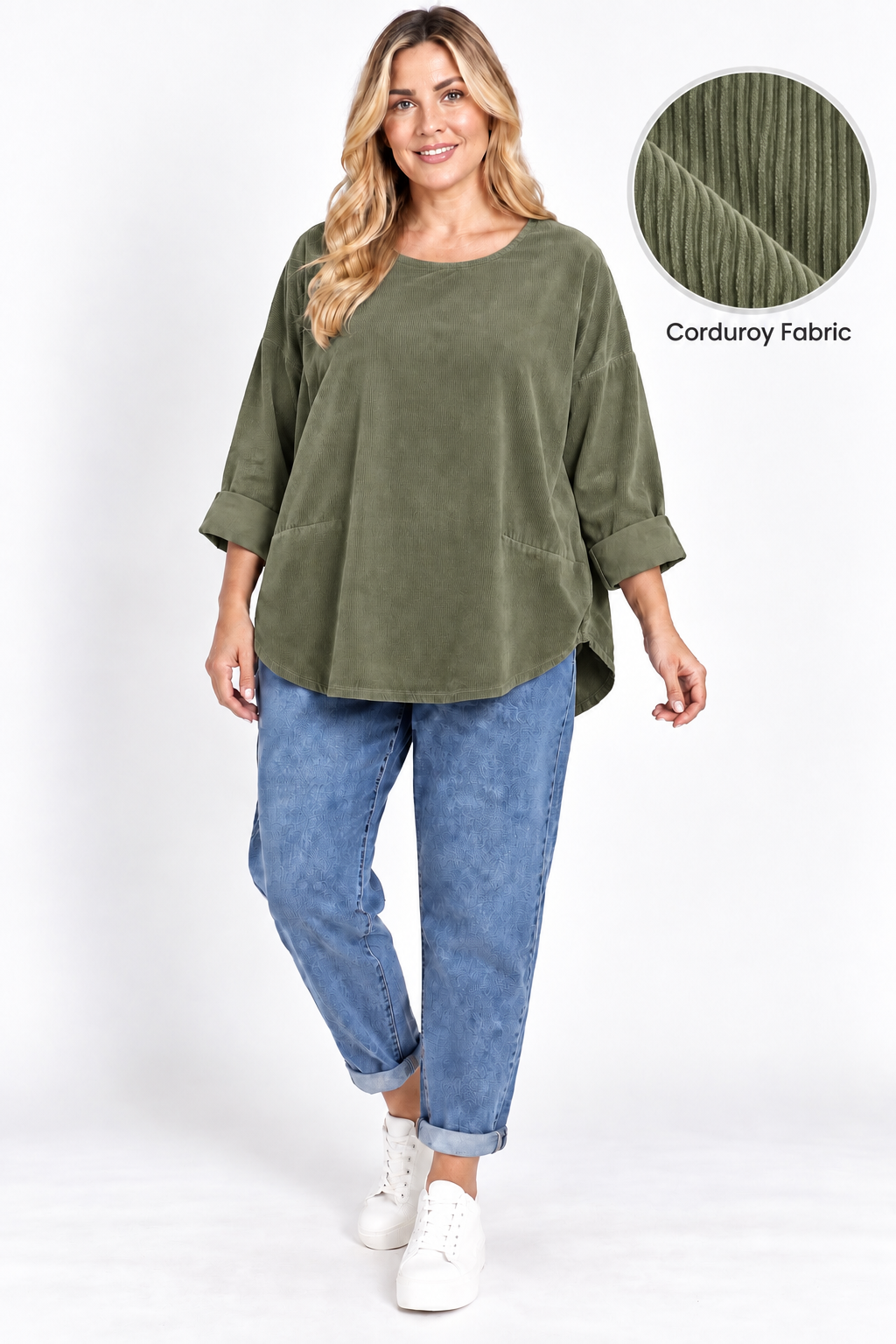 Made in Italy Scoop Hem Corduroy Top