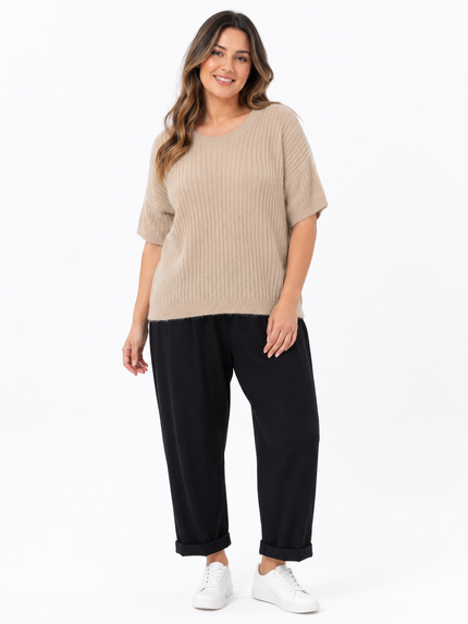 Made in Italy Ribbed Knit Short Sleeve Jumper