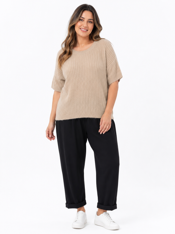 Made in Italy Ribbed Knit Short Sleeve Jumper