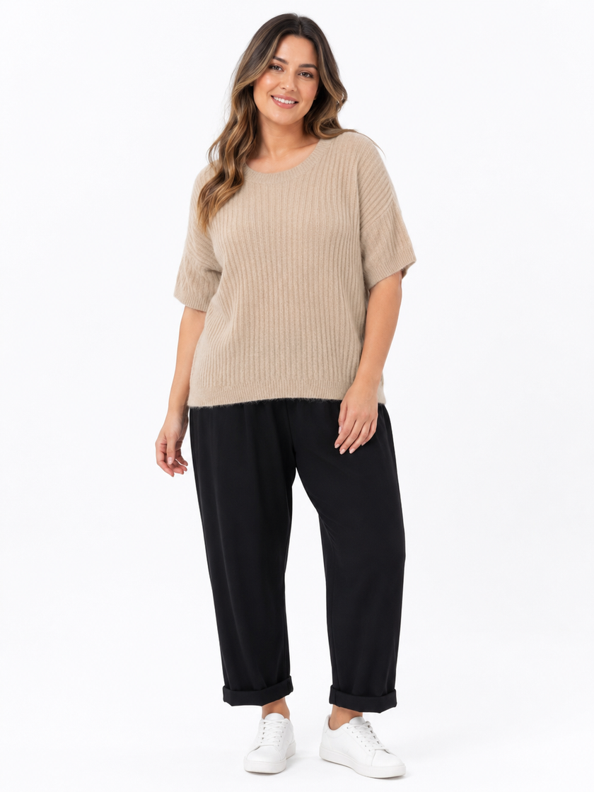 Made in Italy Ribbed Knit Short Sleeve Jumper