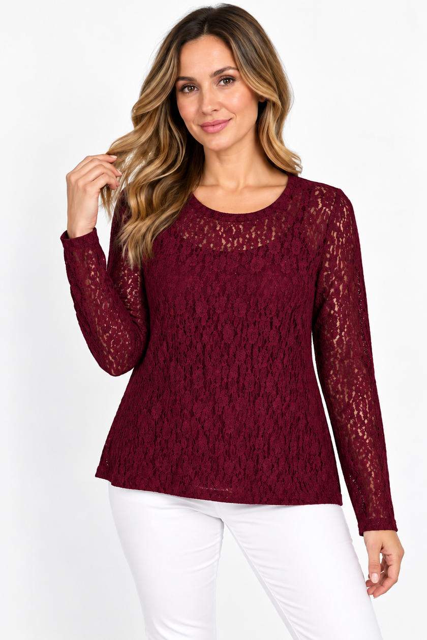 Made in Italy Textured Lace Layering Top