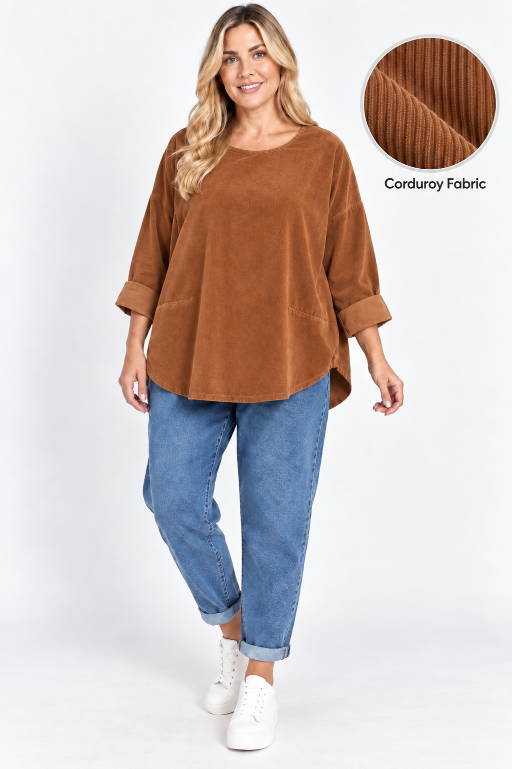 Made in Italy Scoop Hem Corduroy Top