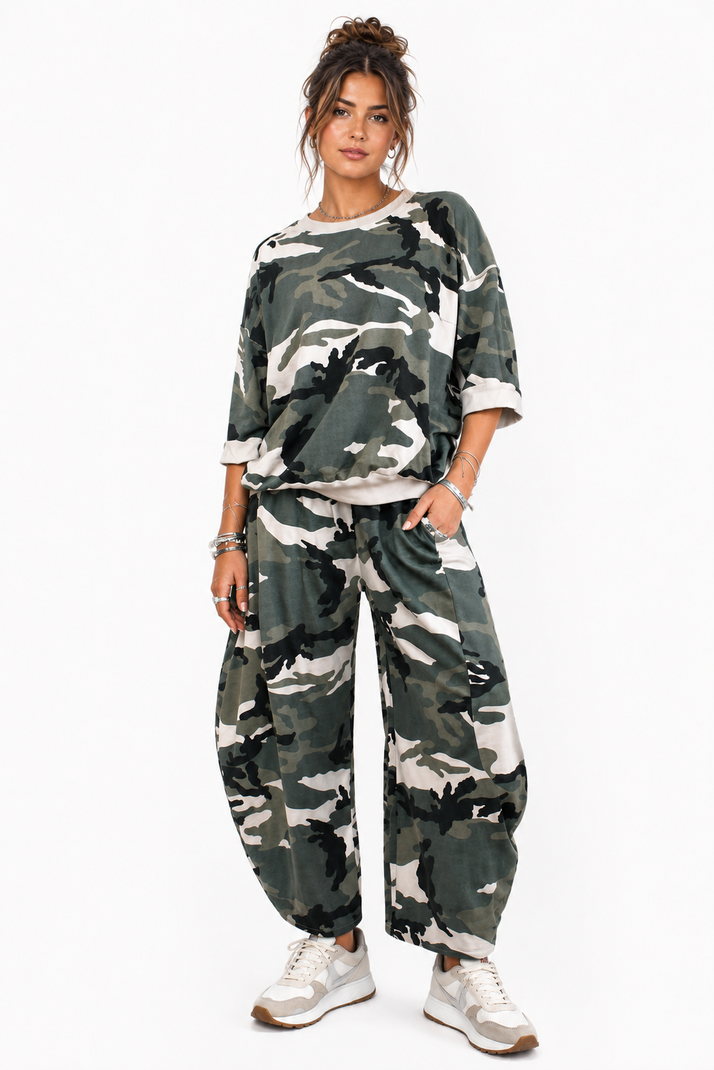 Camouflage Print Short Sleeve Sweatshirt Top