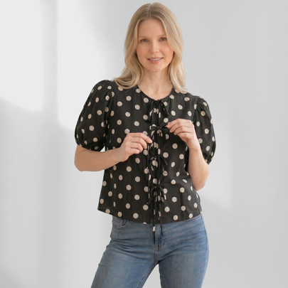 Made in Italy Polka Dot Tie-Front Top