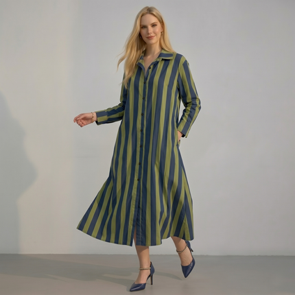 Stripe Button Through Shirt Dress with Pockets – Made in Italy
