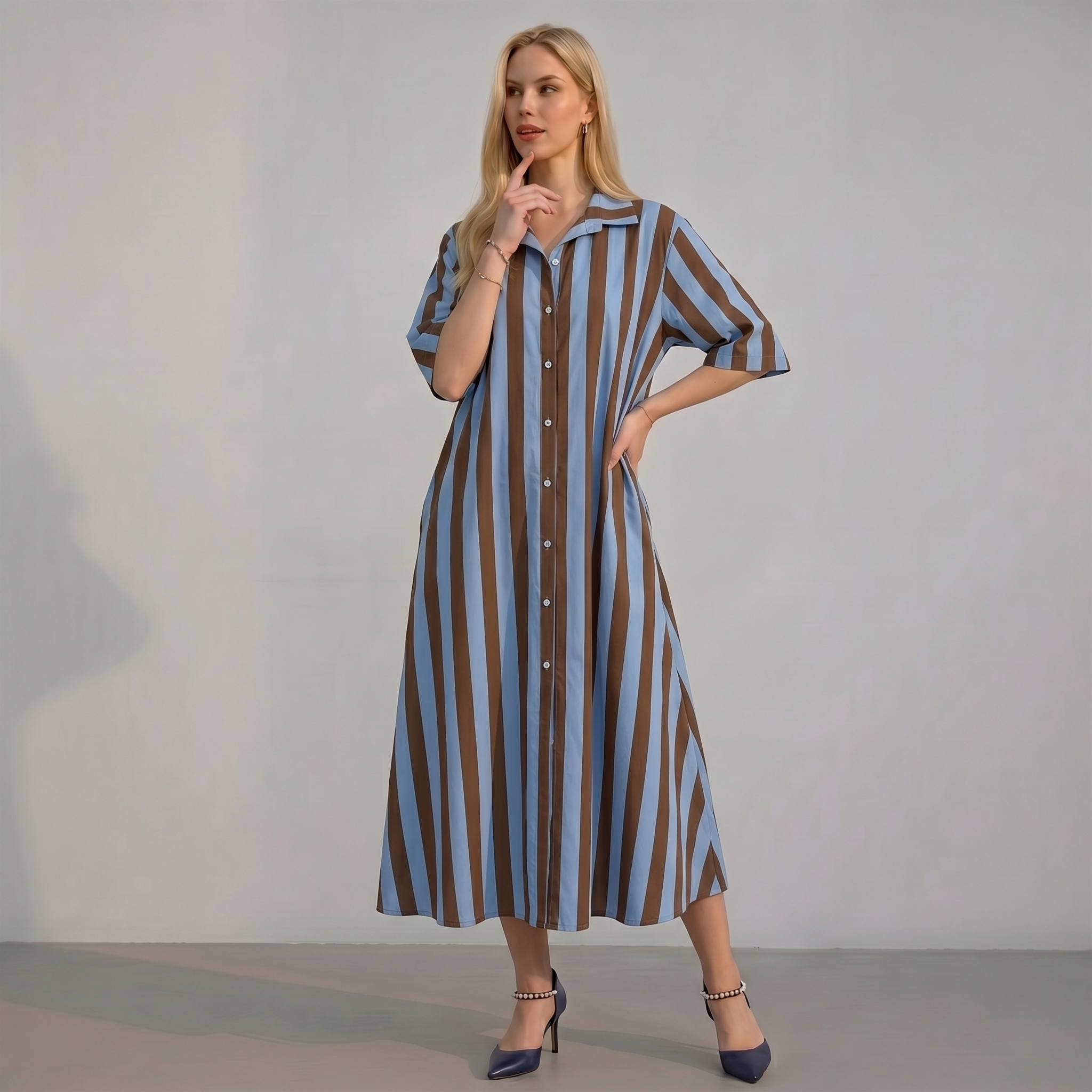 Stripe Button Through Shirt Dress with Pockets – Made in Italy