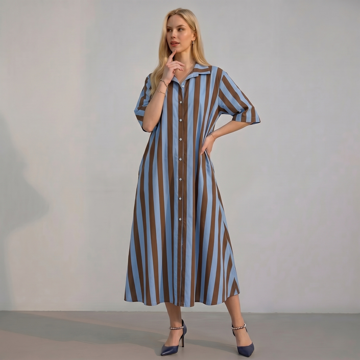 Stripe Button Through Shirt Dress with Pockets – Made in Italy
