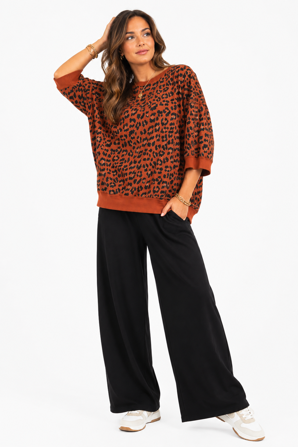 Made in Italy Short Sleeve leopard print sweatshirt Top