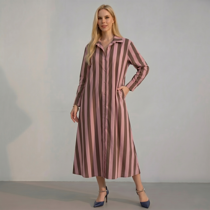 Stripe Button Through Shirt Dress with Pockets – Made in Italy
