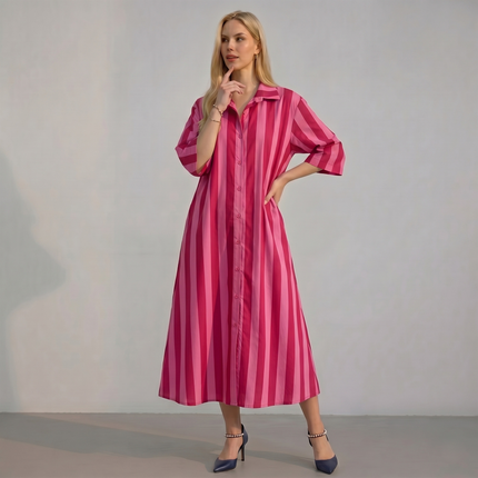 Stripe Button Through Shirt Dress with Pockets – Made in Italy