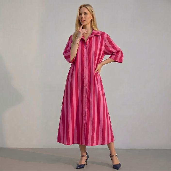 Stripe Button Through Shirt Dress with Pockets – Made in Italy