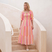 Made in Italy  Off-Shoulder Tiered Midi Dress with Puff Sleeves