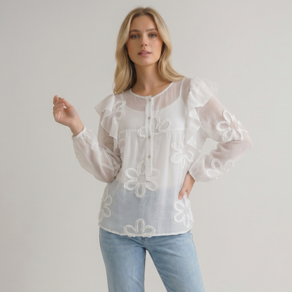 Made in Italy Floral Blouse with Ruffle Sleeves