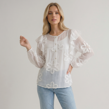 Made in Italy Floral Blouse with Ruffle Sleeves