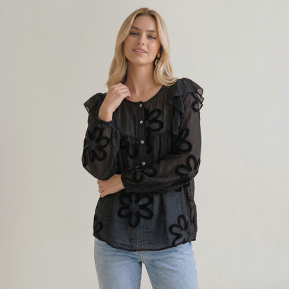 Made in Italy Floral Blouse with Ruffle Sleeves
