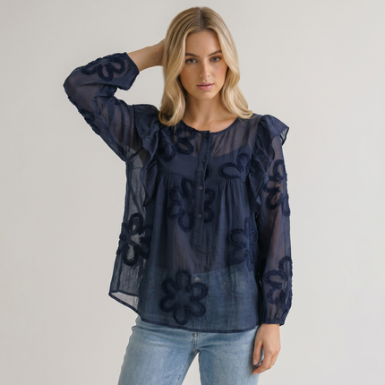 Made in Italy Floral Blouse with Ruffle Sleeves