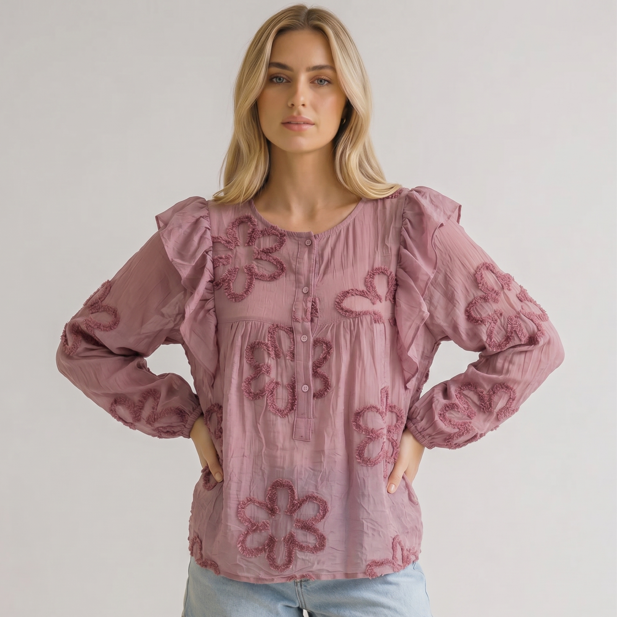 Made in Italy Floral Blouse with Ruffle Sleeves