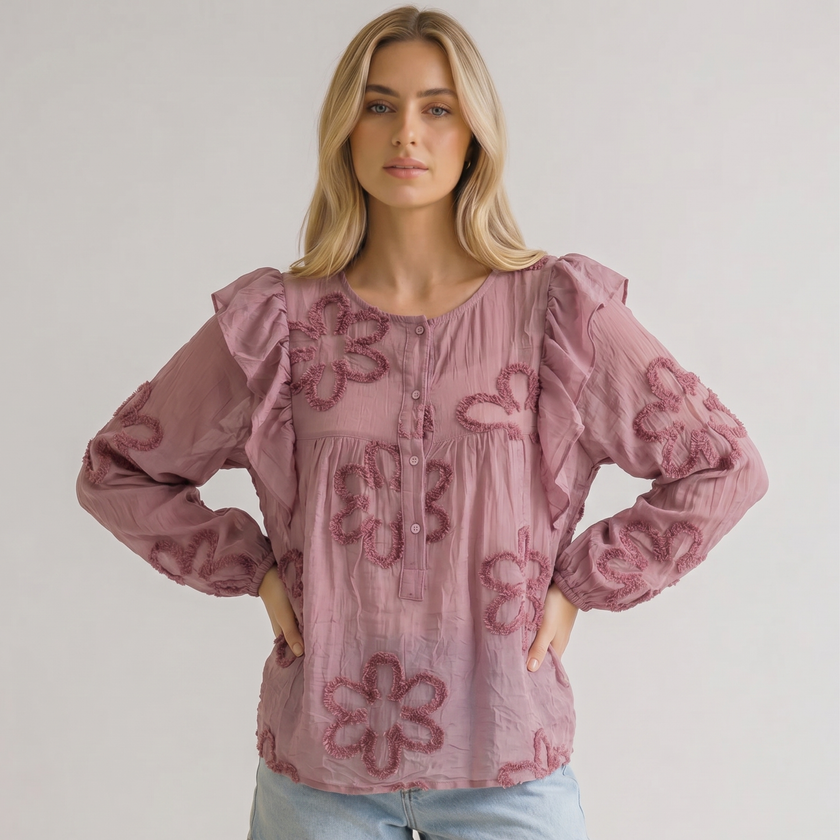 Made in Italy Floral Blouse with Ruffle Sleeves