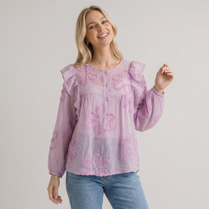 Made in Italy Floral Blouse with Ruffle Sleeves