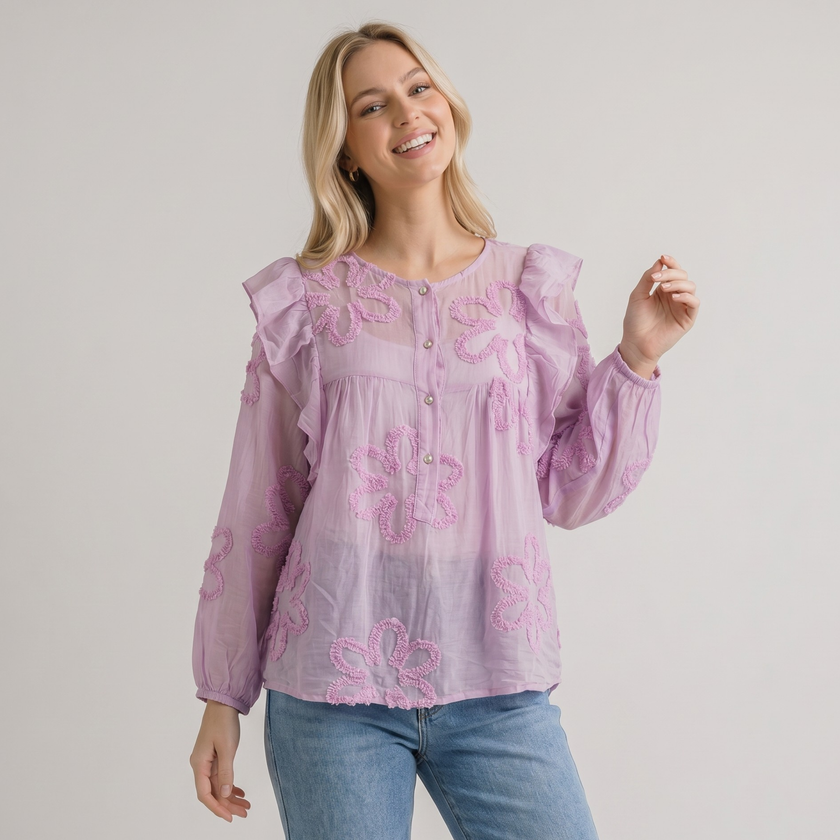 Made in Italy Floral Blouse with Ruffle Sleeves