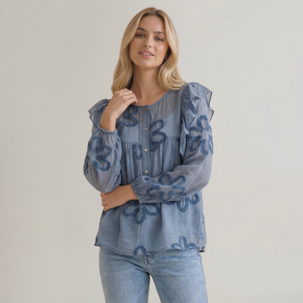 Made in Italy Floral Blouse with Ruffle Sleeves