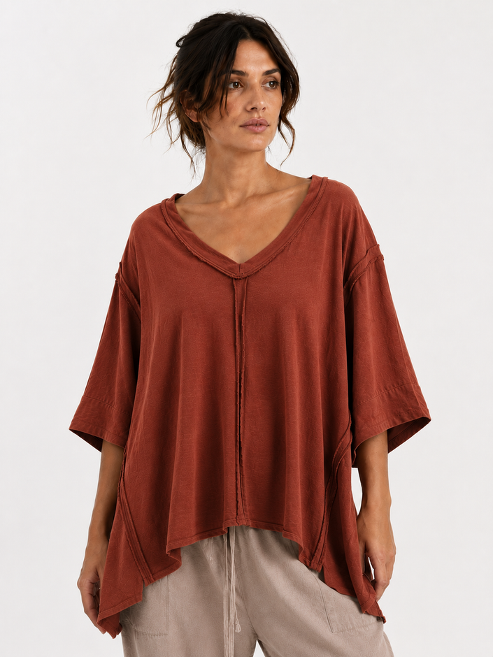 Made in Italy Oversized Sweatshirt V -Neck Raw Edge Top