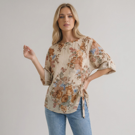 Floral Print Tie Side Top, Made in Italy