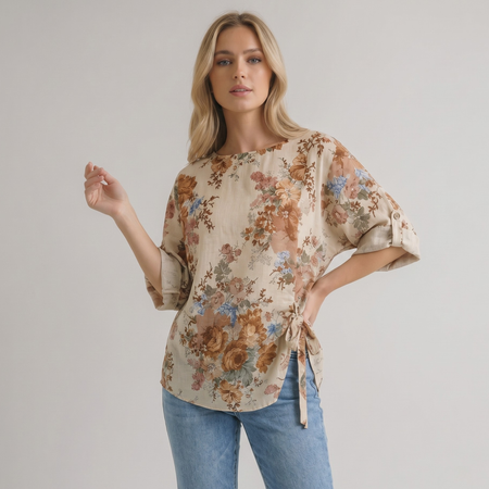 Floral Print Tie Side Top, Made in Italy