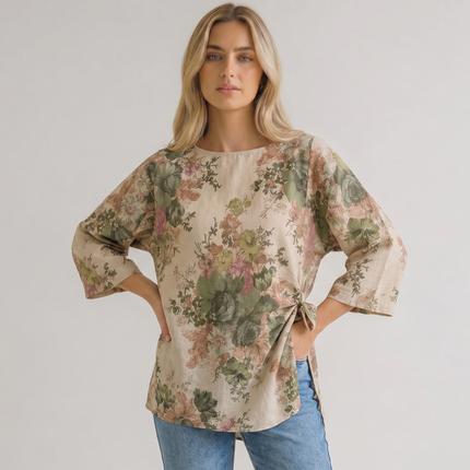 Floral Print Tie Side Top, Made in Italy