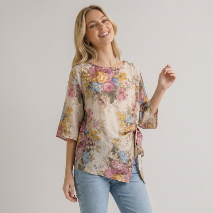 Floral Print Tie Side Top, Made in Italy