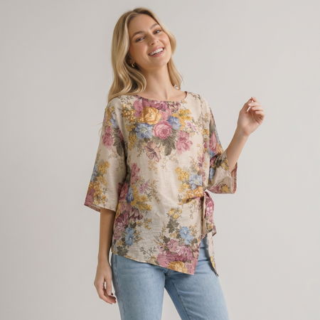 Floral Print Tie Side Top, Made in Italy
