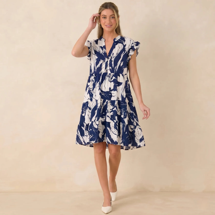 Made in Italy Floral Tiered Smock Dress V-Neck Tunic