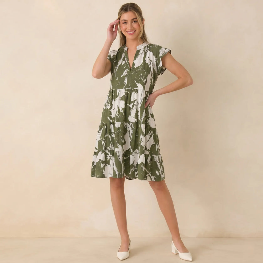 Made in Italy Floral Tiered Smock Dress V-Neck Tunic
