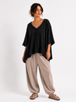 Made in Italy Oversized Sweatshirt V -Neck Raw Edge Top