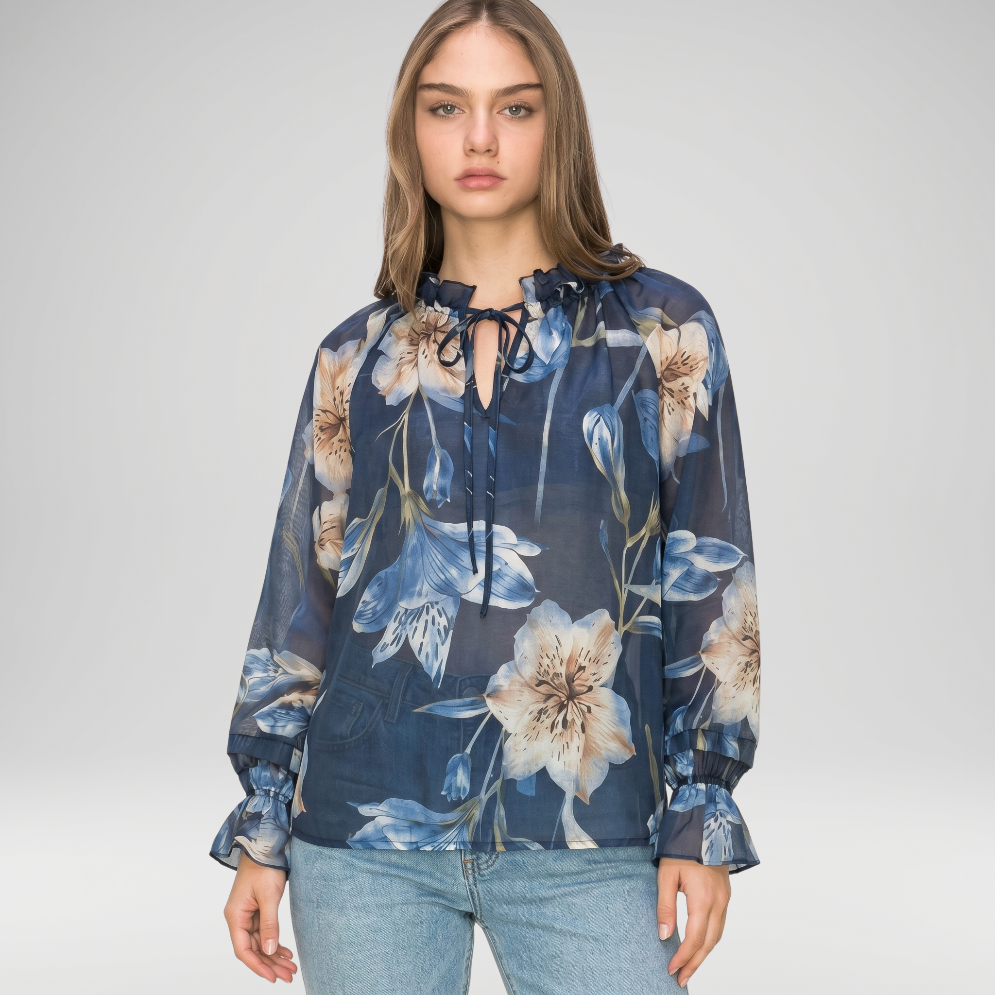 Floral Frill Neck Blouse – Made in Italy