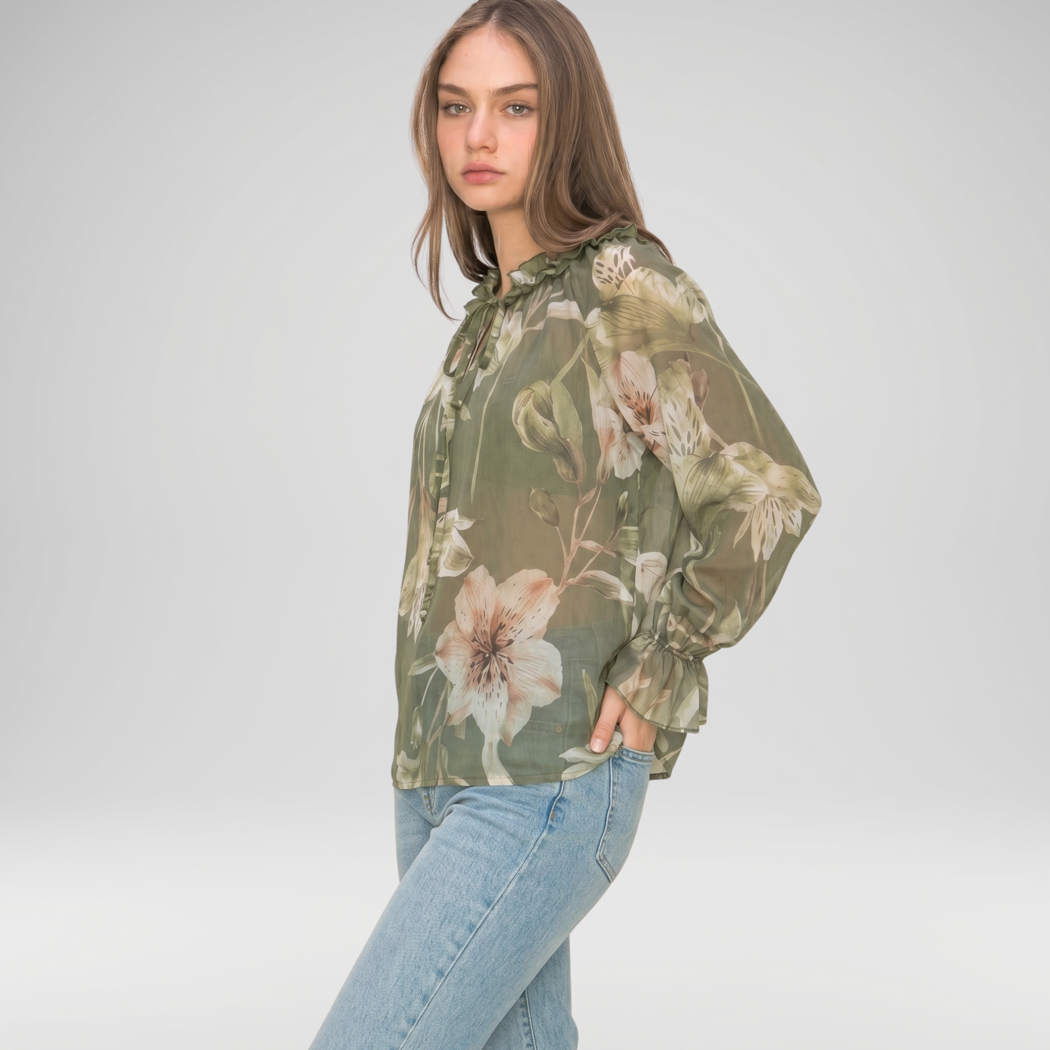 Floral Frill Neck Blouse – Made in Italy