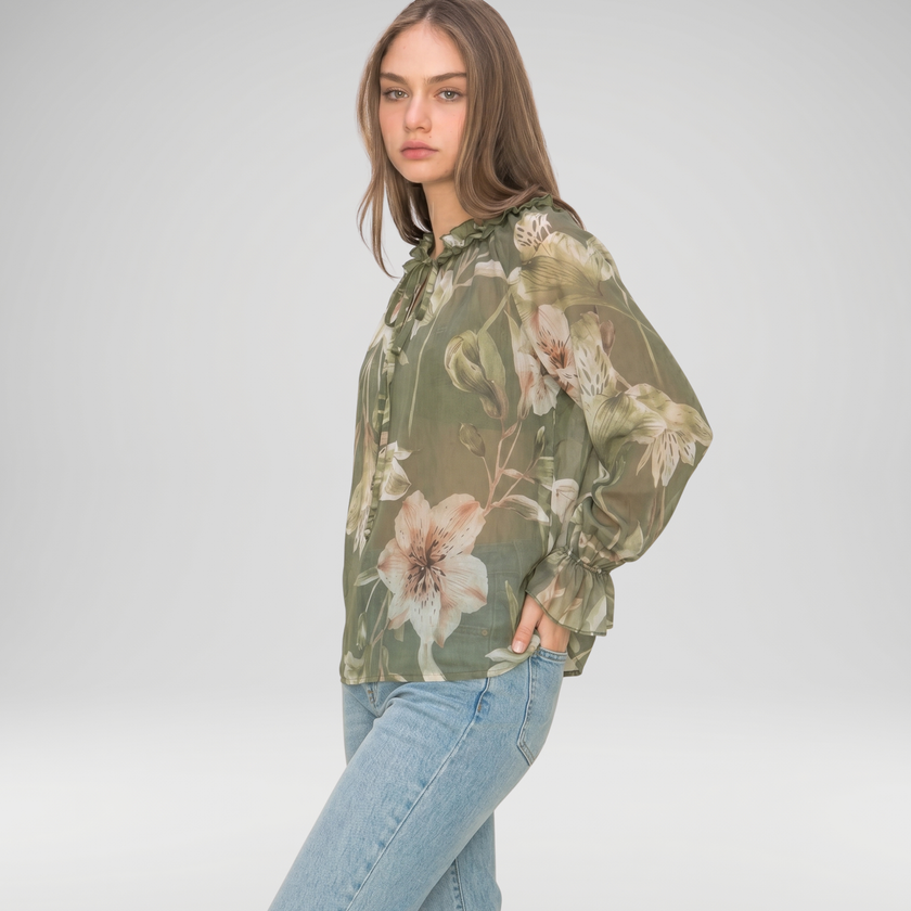 Floral Frill Neck Blouse – Made in Italy