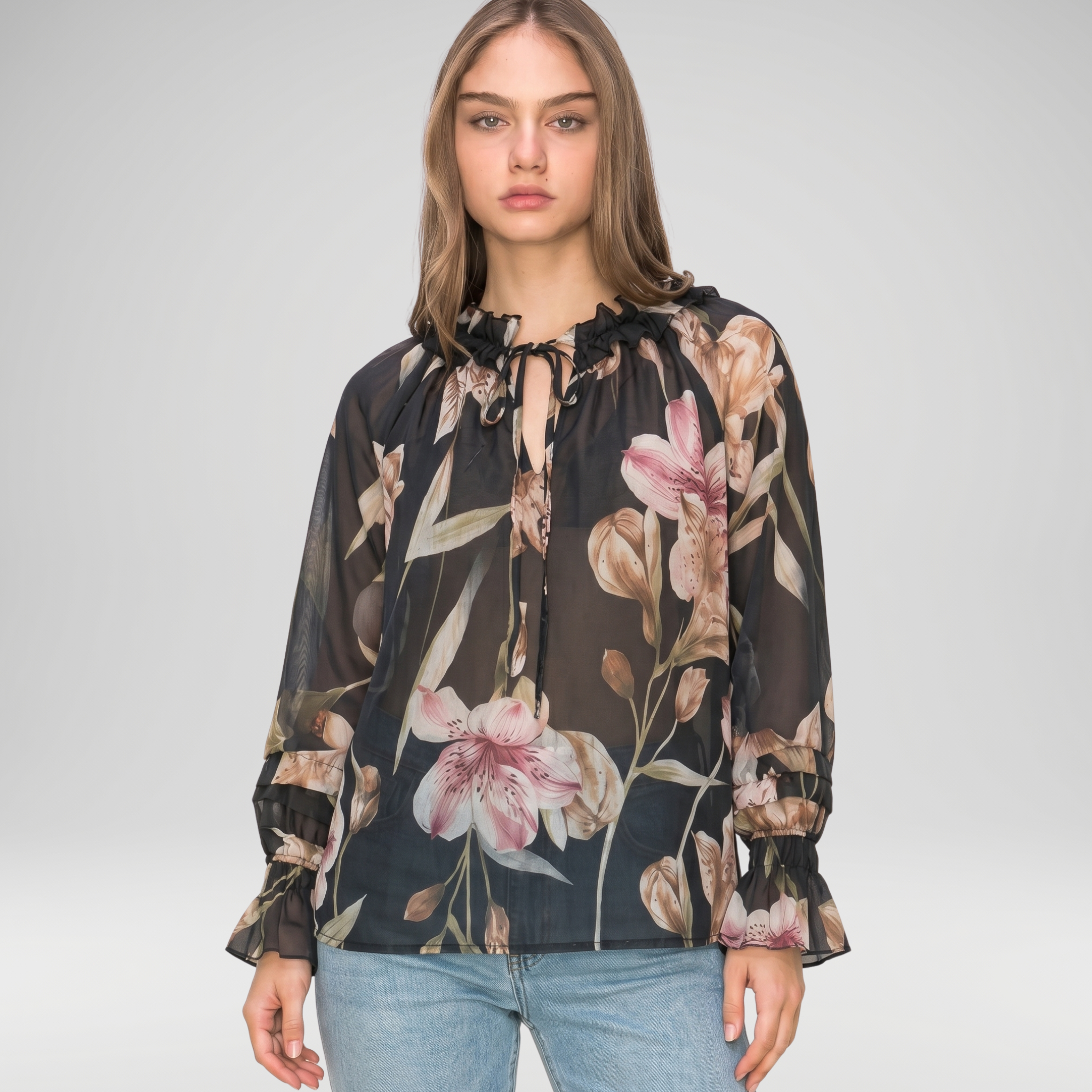 Floral Frill Neck Blouse – Made in Italy