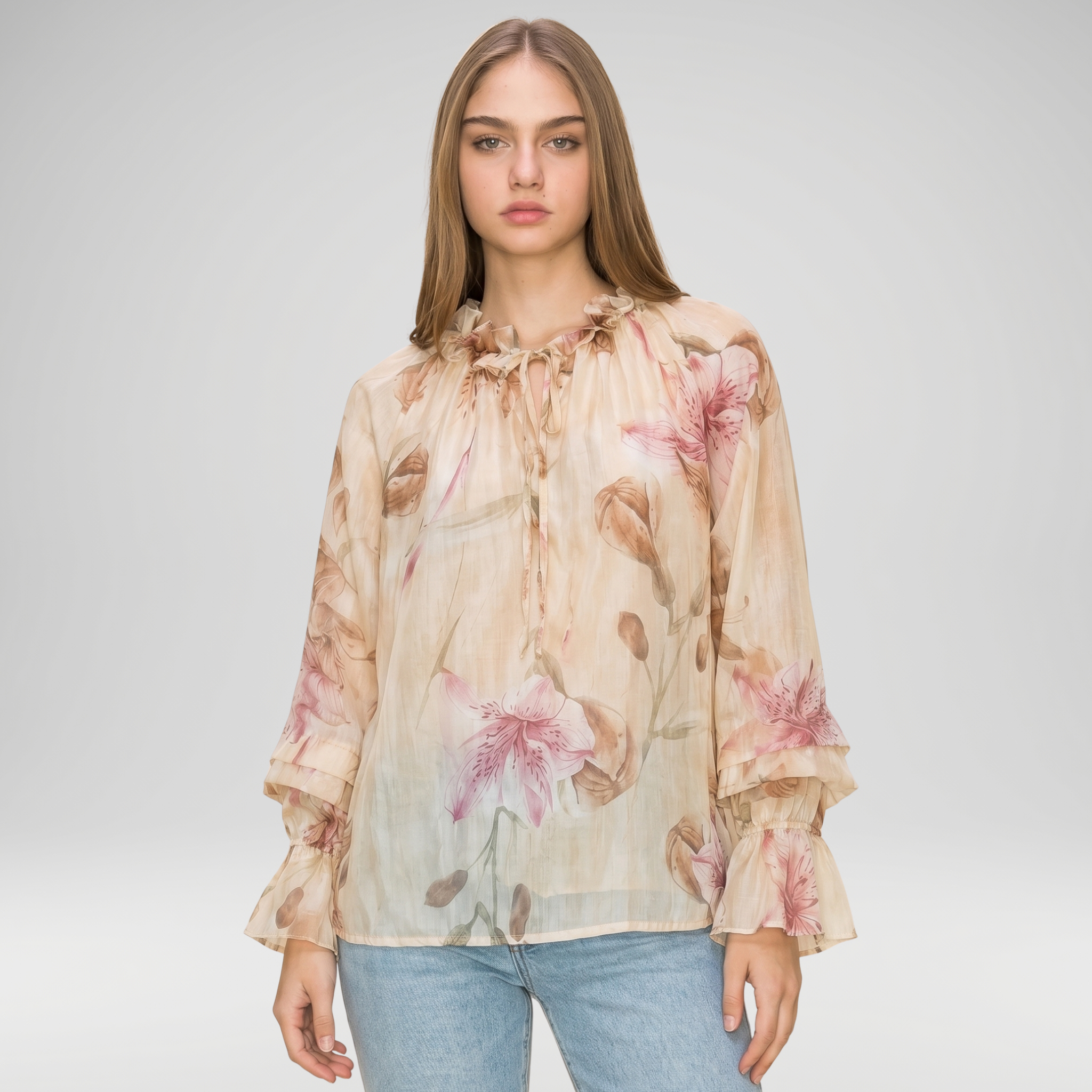 Floral Frill Neck Blouse – Made in Italy
