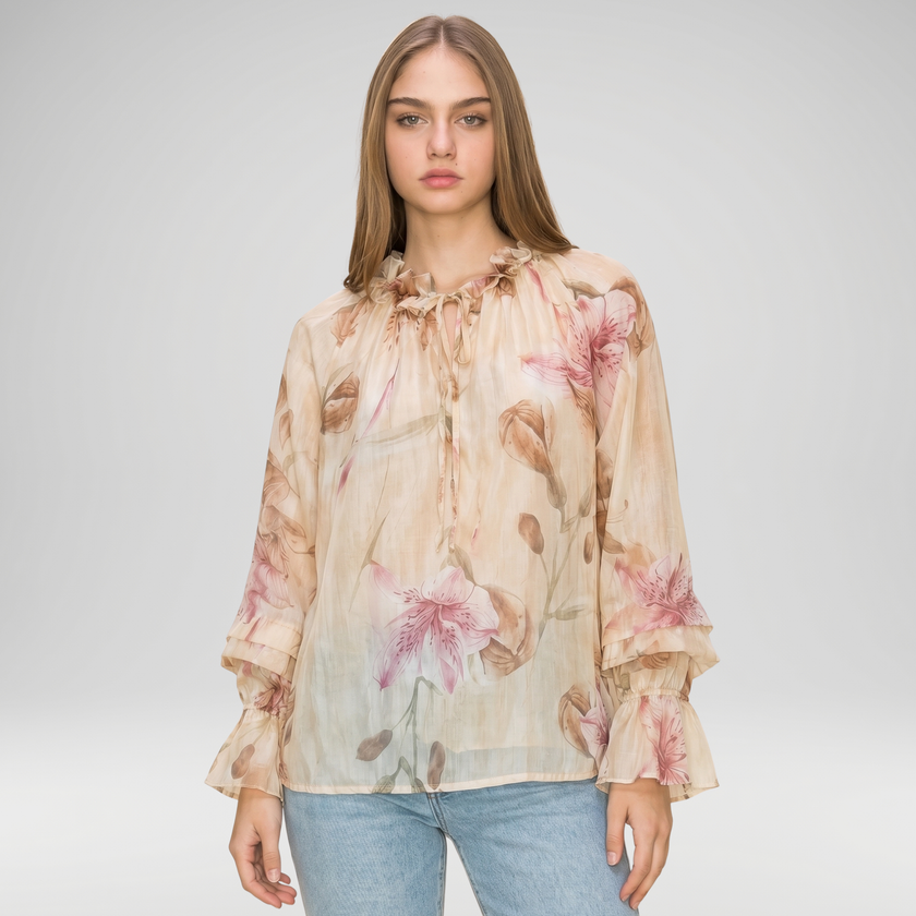 Floral Frill Neck Blouse – Made in Italy