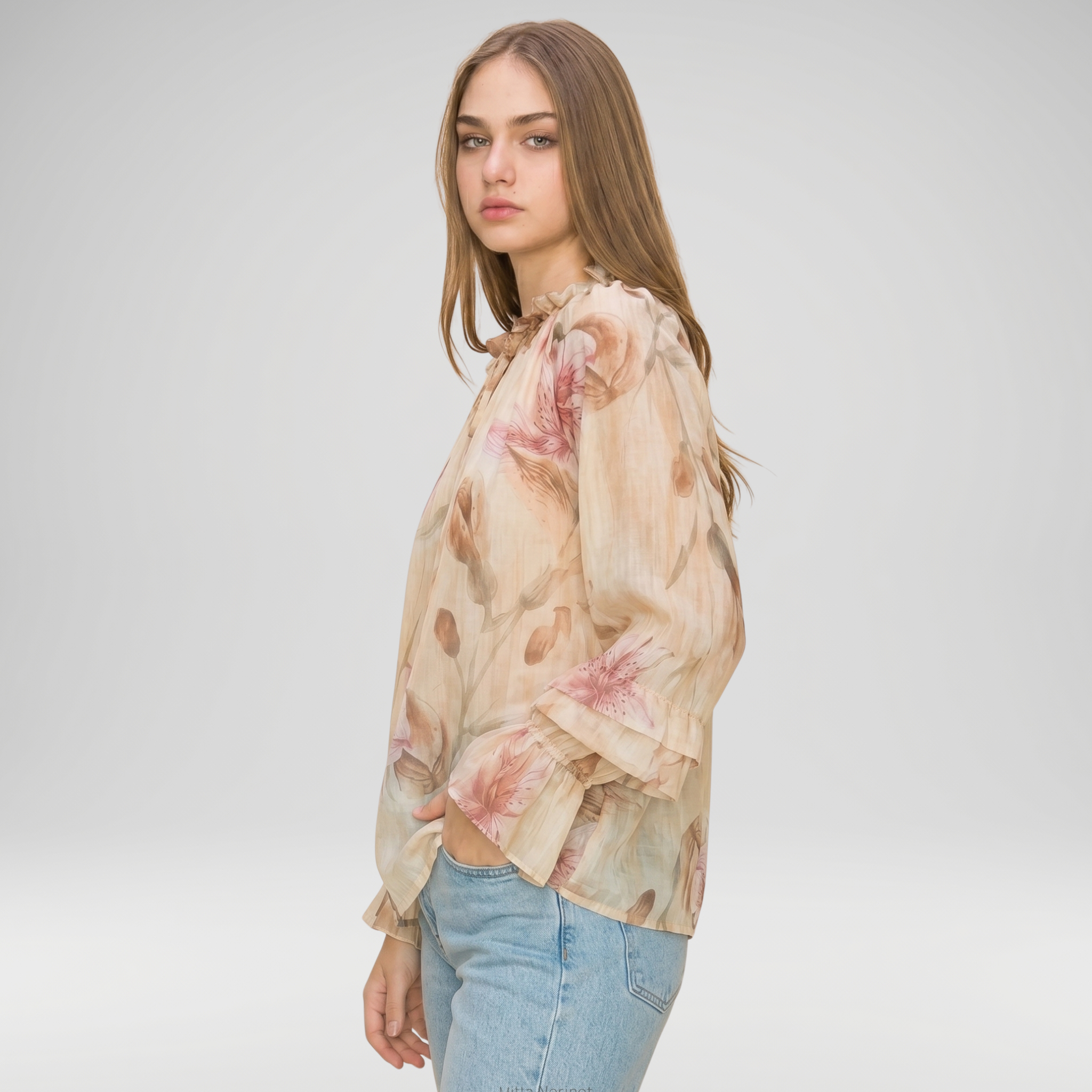 Floral Frill Neck Blouse – Made in Italy