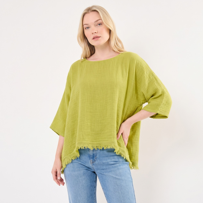 Frayed Hem Top, Made in Italy