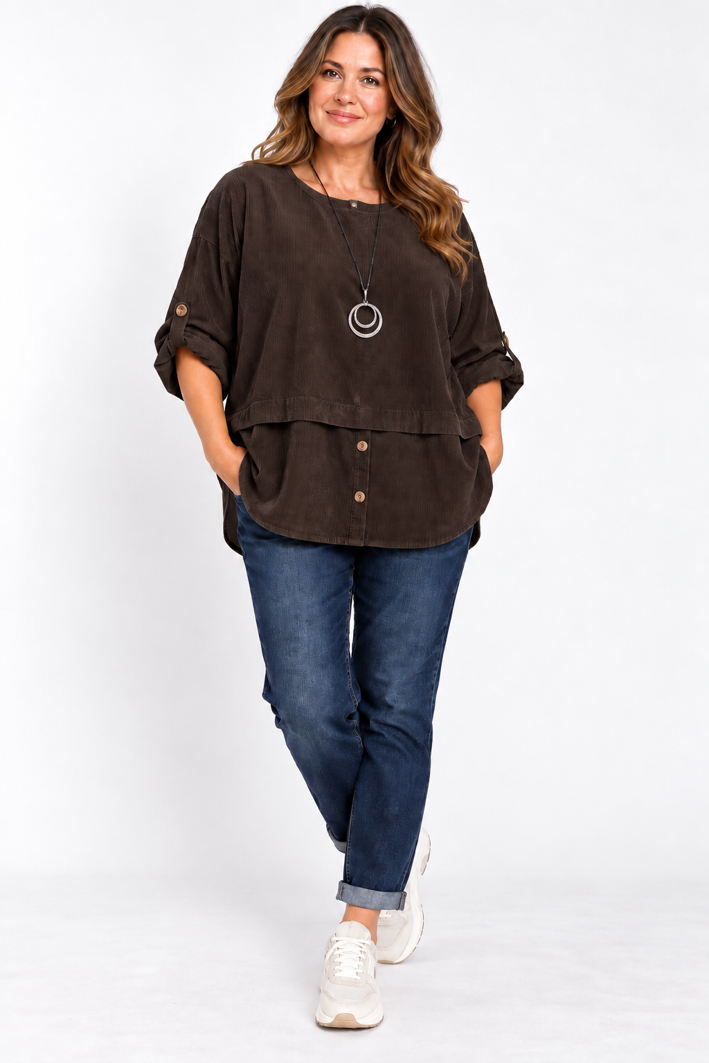 Made in Italy Corduroy Button Front Top