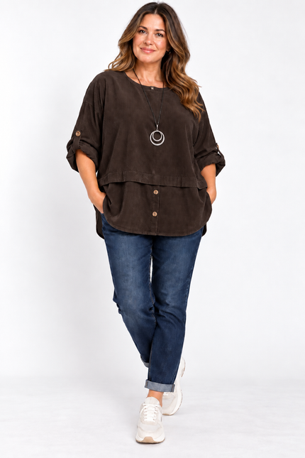Made in Italy Corduroy Button Front Top