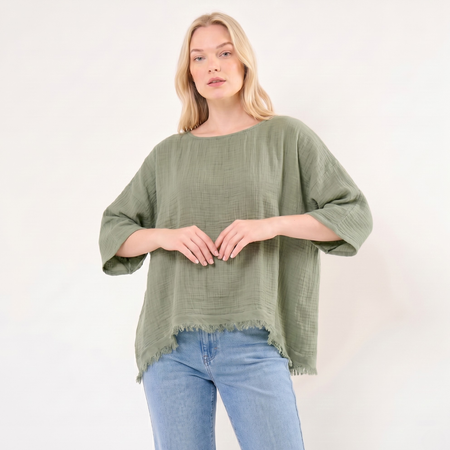 Frayed Hem Top, Made in Italy