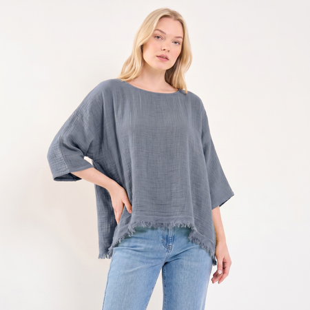 Frayed Hem Top, Made in Italy