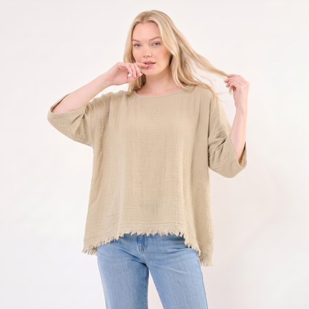 Frayed Hem Top, Made in Italy