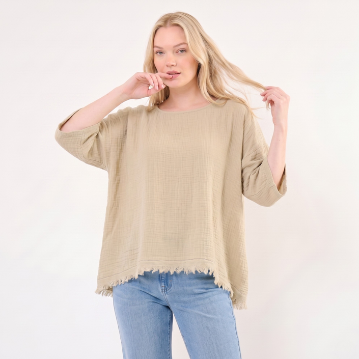 Frayed Hem Top, Made in Italy