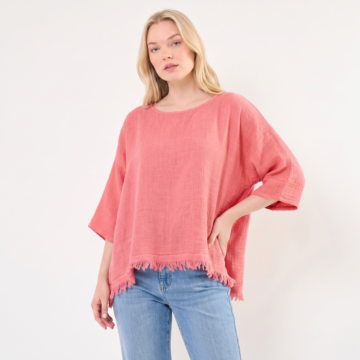 Frayed Hem Top, Made in Italy